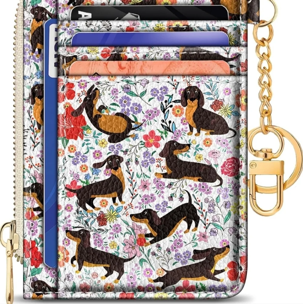 Floral Dachshund Card Organizer Wallet